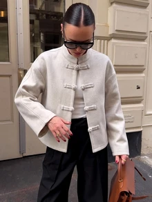 Siren Gaze New Autumn/Winter New Chinese Style Overcoat For Women Dinner Everyday Beige Elegant - Apricot - View 11