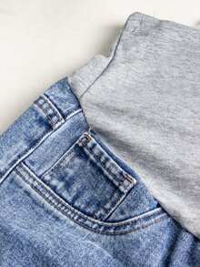 SHEIN Maternity Casual Washed Wide Leg Denim Jeans - Medium Wash - View 8