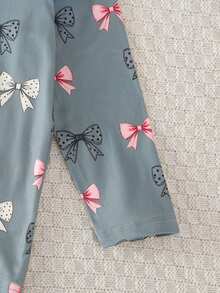 1 Set Girls' Long Sleeve Long Pants Light Green Cute Pink Pale Green Bow Full Print Pattern Loungewear, Best Gift For Girls, Home Wear, Versatile Fashion, Best Choice - Green - View 5