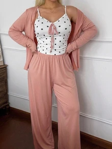 Dazy Plus Elegant Knit 3 Pieces Set Long Pants Loungewear Cute Pajama Set - Pink - View 3