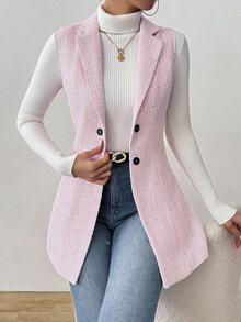 RosyDaze Women's Polka Dot Collar Sleeveless Tweed Jacket - Pink - View 6