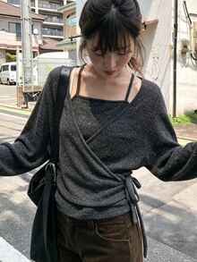 FRIFUL Women's Casual Tie Wrap T-Shirt, Autumn Brunch Dark Grey Brunch Brunch Everyday - Dark Grey - View 3