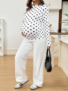 SHEIN Women's Casual Polka-Dot Maternity T-Shirt – Autumn Fall - Black and White - View 7