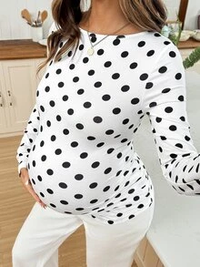 SHEIN Women's Casual Polka-Dot Maternity T-Shirt – Autumn Fall - Black and White - View 1