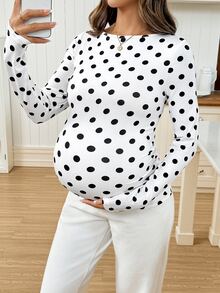 SHEIN Women's Casual Polka-Dot Maternity T-Shirt – Autumn Fall - Black and White - View 5