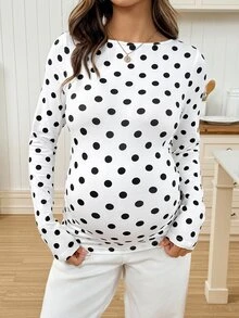 SHEIN Women's Casual Polka-Dot Maternity T-Shirt – Autumn Fall - Black and White - View 3