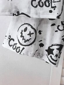 SHEIN 2件組青少年男孩上衣與短褲套裝，灰色花卉短袖襯衫搭配汽車與卡車印花，花卉短褲，居家穿著 - 灰色 - 查看 5