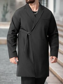 Manfinity CasualCool Men's Casual Solid Color Trench Coat, Black, Old Money , Fall - Black - View 4