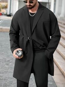 Manfinity CasualCool Men's Casual Solid Color Trench Coat, Black, Old Money , Fall - Black - View 6