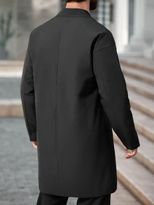 Manfinity CasualCool Men's Casual Solid Color Trench Coat, Black, Old Money , Fall - Black - View 2
