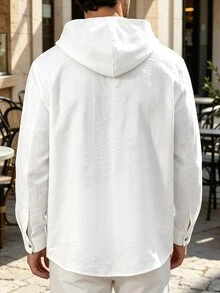 Manfinity Homme 男士秋季白色紋理連帽襯衫外套，休閒度假上衣，適合日常穿著 - 白色 - 查看 2
