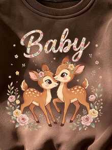 Baby Girls Deer & Ditsy Floral Sweatshirt & Leggings Set, Brown & Beige (2 Pcs) Fall Winter - Multicolor - View 6