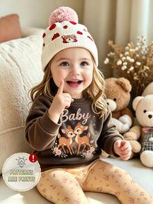 Baby Girls Deer & Ditsy Floral Sweatshirt & Leggings Set, Brown & Beige (2 Pcs) Fall Winter - Multicolor - View 3