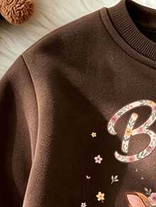 Baby Girls Deer & Ditsy Floral Sweatshirt & Leggings Set, Brown & Beige (2 Pcs) Fall Winter - Multicolor - View 5