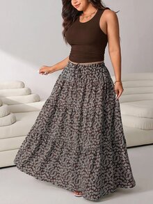 Solflare Women's Plus Size Minimalist Tank Top And Skirt 2 Pieces Set - Chocolate Brown - View 5