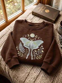 Resyla 女款圓領蝴蝶刺繡時尚休閒運動衫 - 棕色 - 查看 5