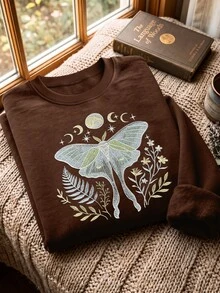 Resyla 女款圓領蝴蝶刺繡時尚休閒運動衫 - 棕色 - 查看 3