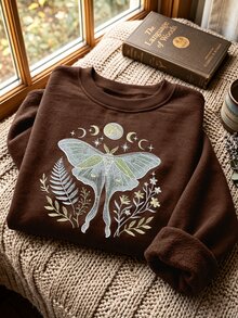 Resyla 女款圓領蝴蝶刺繡時尚休閒運動衫 - 棕色 - 查看 4