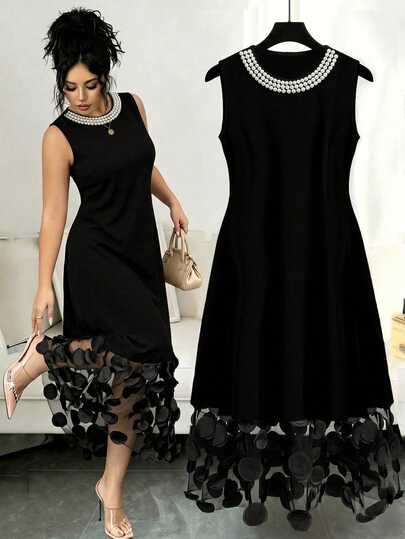 GlowEve CURVE Plus Size Elegant Fashionable Versatile 3D Floral Patchwork Dress For Women