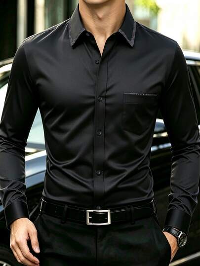 Manfinity Mode Camicia da uomo tinta unita con bottoni