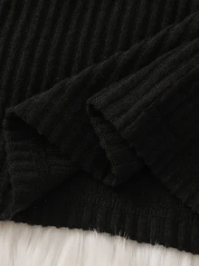 Elladie kids Young Girl Black Puff Sleeve Ribbed Knit Top With Bow Decoration On Chest, Printed Asymmetrical Skort And Matching Beret Hat, Suitable For Late Autumn, Early Winter, Early Spring - Grey - View 9
