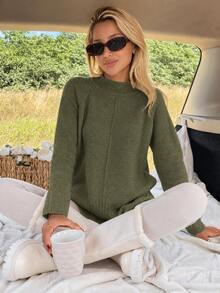 EURMUSE Women Casual Solid Color Mock Neck Sweater - Green - View 4