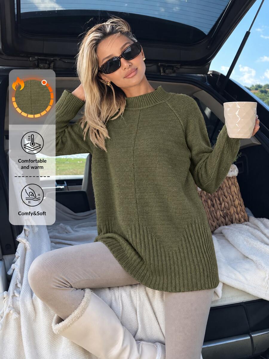 EURMUSE Women Casual Solid Color Mock Neck Sweater