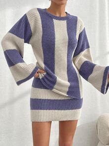 EURMUSE Women Striped Knit Design Oversize Sweater And Knit Skirt Set - Lilac Purple - View 5