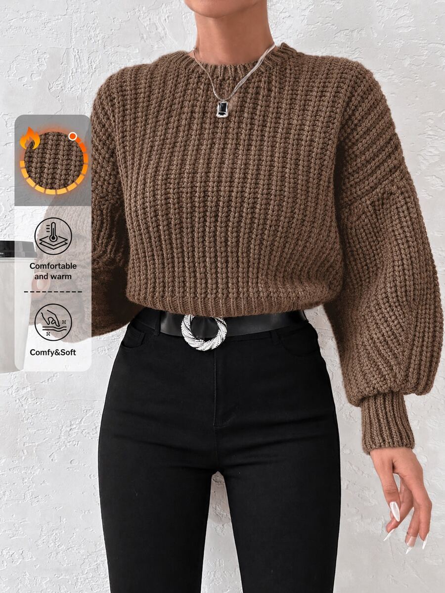 EURMUSE Women's Lantern Sleeve Drop Shoulder Sweater