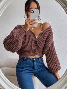 EURMUSE Casual French Solid Color Cropped Cardigan, Fall/ Brunch Dusty Pink - Dusty Pink - View 6