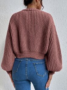 EURMUSE Casual French Solid Color Cropped Cardigan, Fall/ Brunch Dusty Pink - Dusty Pink - View 3