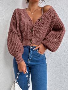 EURMUSE Casual French Solid Color Cropped Cardigan, Fall/ Brunch Dusty Pink - Dusty Pink - View 4
