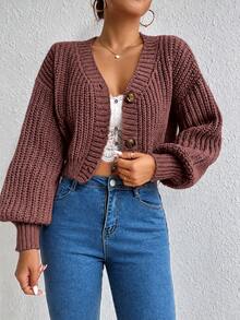 EURMUSE Casual French Solid Color Cropped Cardigan, Fall/ Brunch Dusty Pink - Dusty Pink - View 7