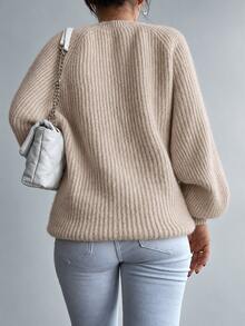 SHEIN Cottnline Solid Raglan Sleeve Sweater - Lilac Purple - View 3