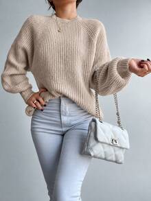 SHEIN Cottnline Solid Raglan Sleeve Sweater - Lilac Purple - View 6