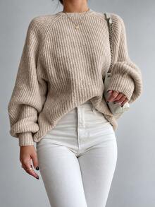 SHEIN Cottnline Solid Raglan Sleeve Sweater - Lilac Purple - View 5