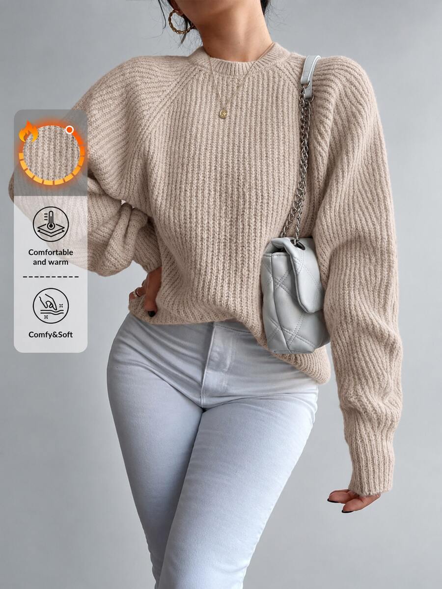 SHEIN Cottnline Solid Raglan Sleeve Sweater