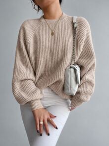 SHEIN Cottnline Solid Raglan Sleeve Sweater - Lilac Purple - View 4