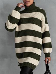 EURMUSE Women Drop Shoulder Sweater Dress With Army Green Pattern Brunch Everyday Travel Fall Casual - Army Green - View 4