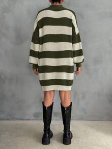 EURMUSE Women Drop Shoulder Sweater Dress With Army Green Pattern Brunch Everyday Travel Fall Casual - Army Green - View 3
