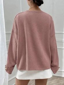 EURMUSE Woman Double Sleeve Button Detailed Oversize Thick Winter Sweater Warm Touch - Dusty Pink - View 3