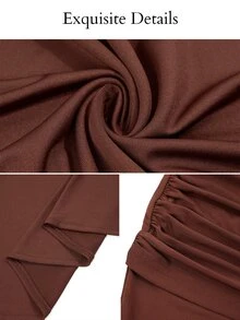 SOLERSUN Women's Coffee Brown Backless Draped Cape Maxi Dress With Side Slit Ruched Waist Sleeveless Bodycon Cocktail Party Dinner Bar Evening Gown - Brown - View 9