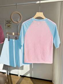 Elladie kids Girls Casual Back To School Summer Short Sleeve Tee Young - Blue - View 2