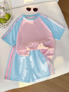 Elladie kids Girls Casual Back To School Summer Short Sleeve Tee Young - Blue - View 3