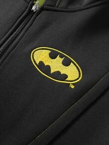 ROMWE MEN Batman X ROMWE 男士拼色拼接街頭風復古運動衫 - 黑色 - 查看 2