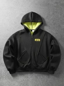 ROMWE MEN Batman X ROMWE 男士拼色拼接街頭風復古運動衫 - 黑色 - 查看 1