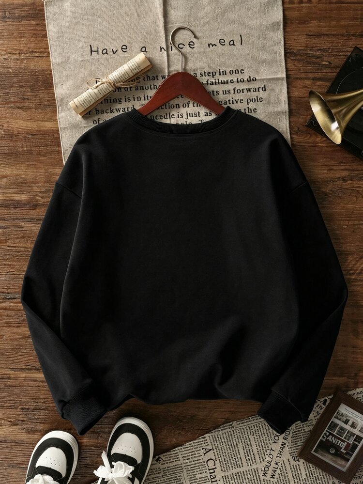 EMERY ROSE Plus Size Casual Crew Neck Long Sleeve Sweatshirt, Vacation Vibe, Autumn/Winter Fall - Black - View 2