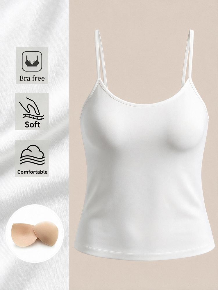 SHEIN BASICS Women's Solid Color Minimalist Versatile Camisole Tank Top For Daily Wear - White - View 2