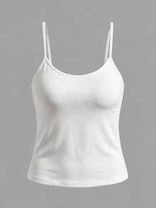 SHEIN BASICS 女款純色極簡百搭細肩帶背心上衣，適合日常穿著 - 白色 - 查看 6
