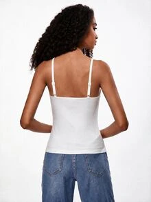 SHEIN BASICS 女款純色極簡百搭細肩帶背心上衣，適合日常穿著 - 白色 - 查看 5
